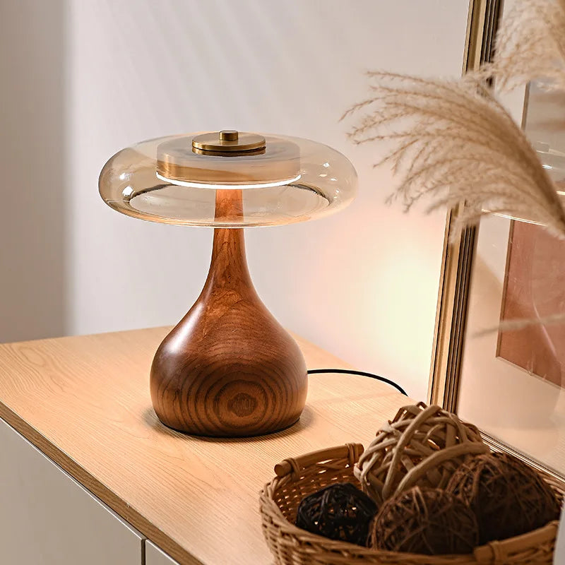 MushroomLuxe – Lámpara de mesa vintage de cobre con diseño de vidrio