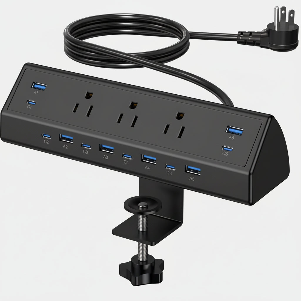 Bureauklem Stekkerdoos USB-C USB-A Poorten Snelle Oplading