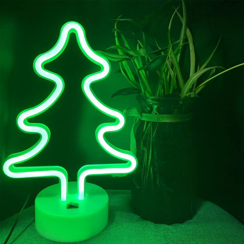 FestiveGlow - LED Neon Kerstboom Lamp, USB/Batterij Dubbele Voeding