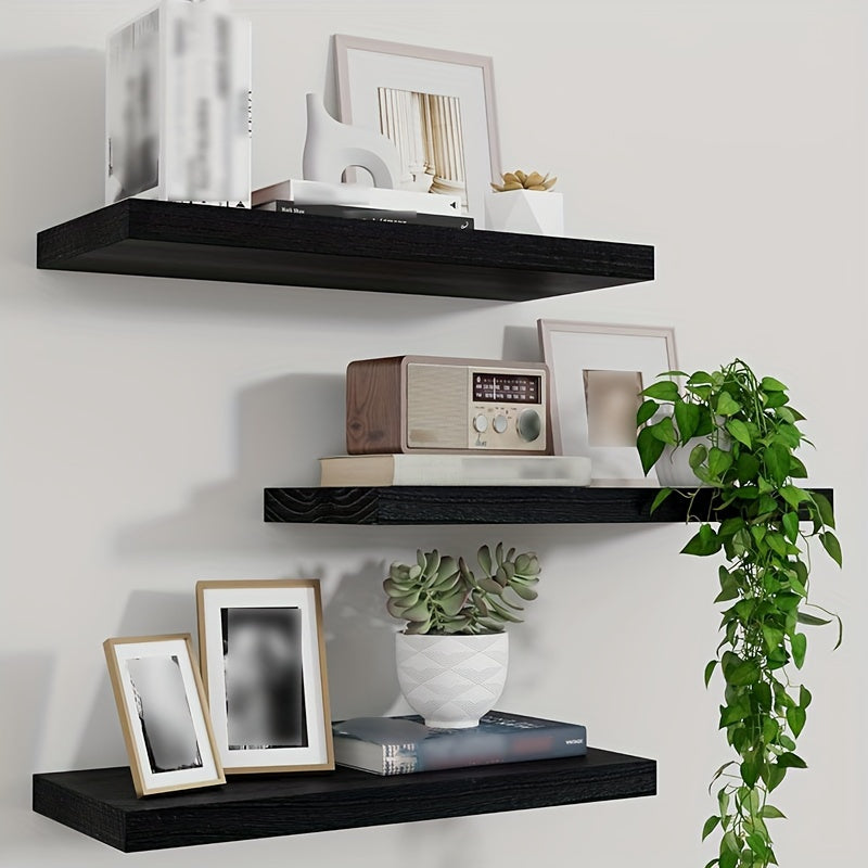 RusticShelf - 3-delige Zwevende Planken Set - Houten Opbergrekken in Zwart