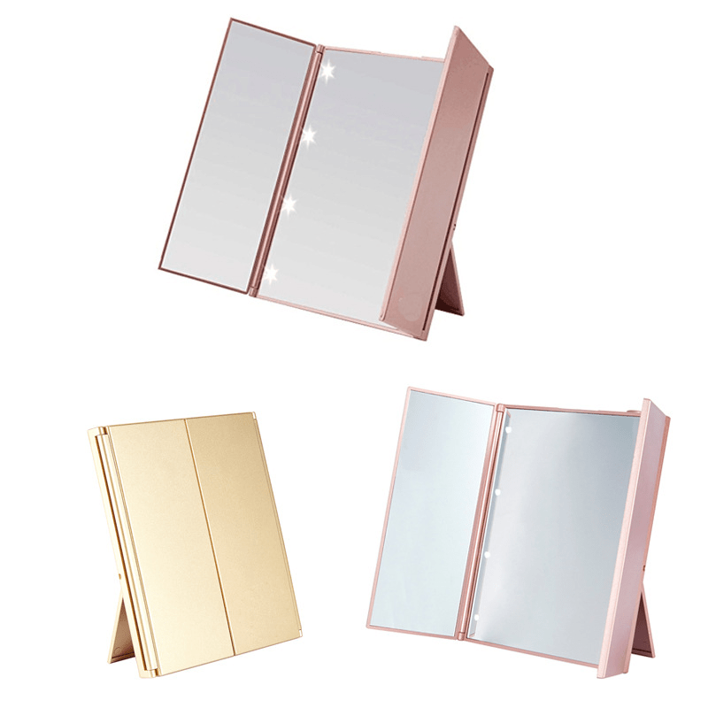 Driezijdige LED Make-up Spiegel – Draagbare Opvouwbare Trifold Spiegel met Verlichting