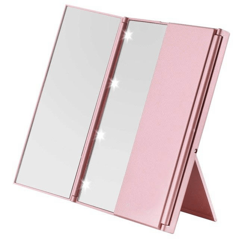 Driezijdige LED Make-up Spiegel – Draagbare Opvouwbare Trifold Spiegel met Verlichting