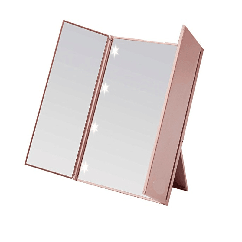 Driezijdige LED Make-up Spiegel – Draagbare Opvouwbare Trifold Spiegel met Verlichting