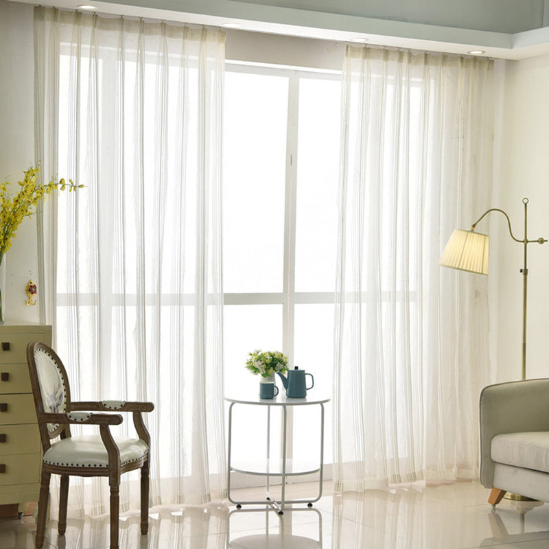 1 Stuk Witte Gestreepte Transparante Gordijnen voor Woonkamer - Zachte Voile, Decoratief, Lichtdoorlatend