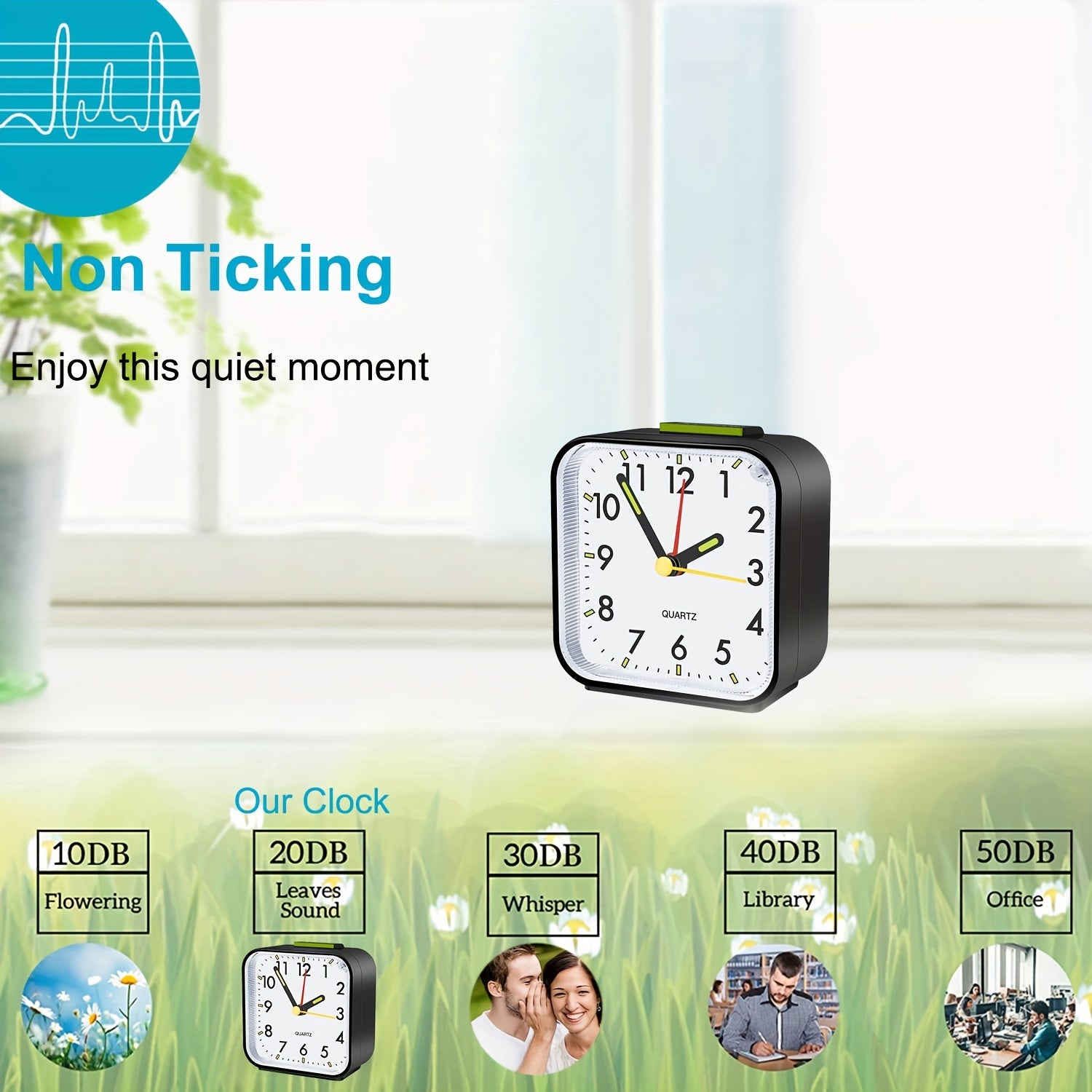 TimeRest - Klassieke Vierkante Reiswekker met Snooze en Lichtgevende Wijzers