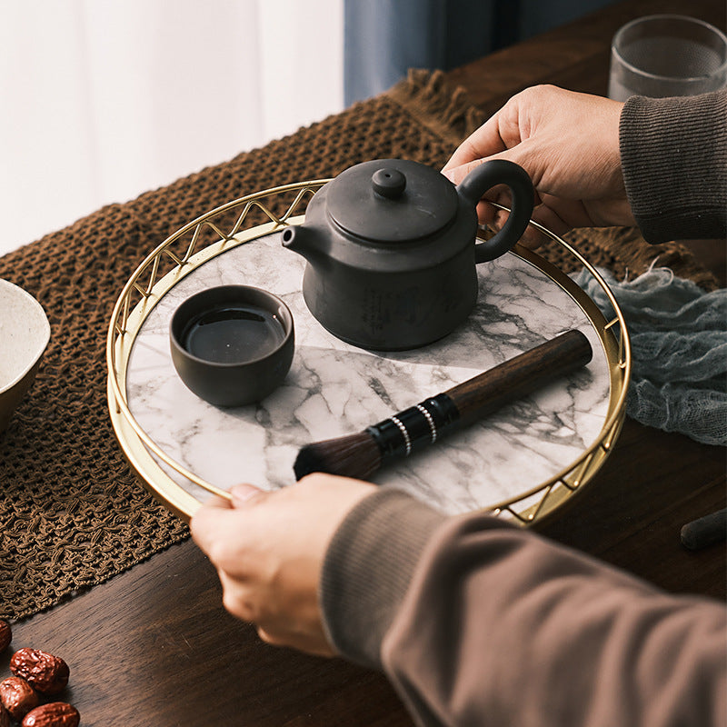 WoodenMarble - Wooden Round Marble Grain Tray