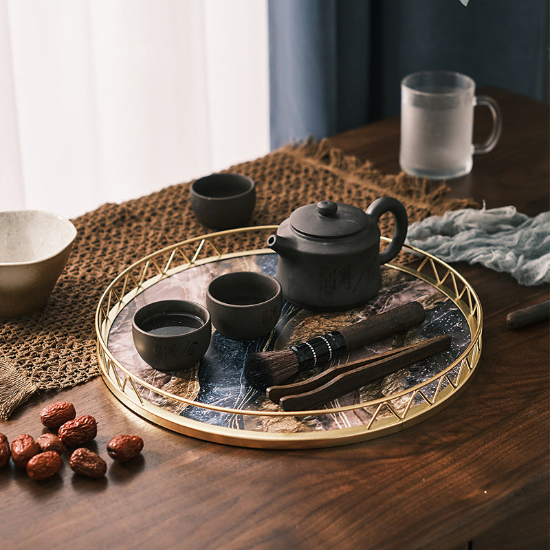 WoodenMarble - Wooden Round Marble Grain Tray