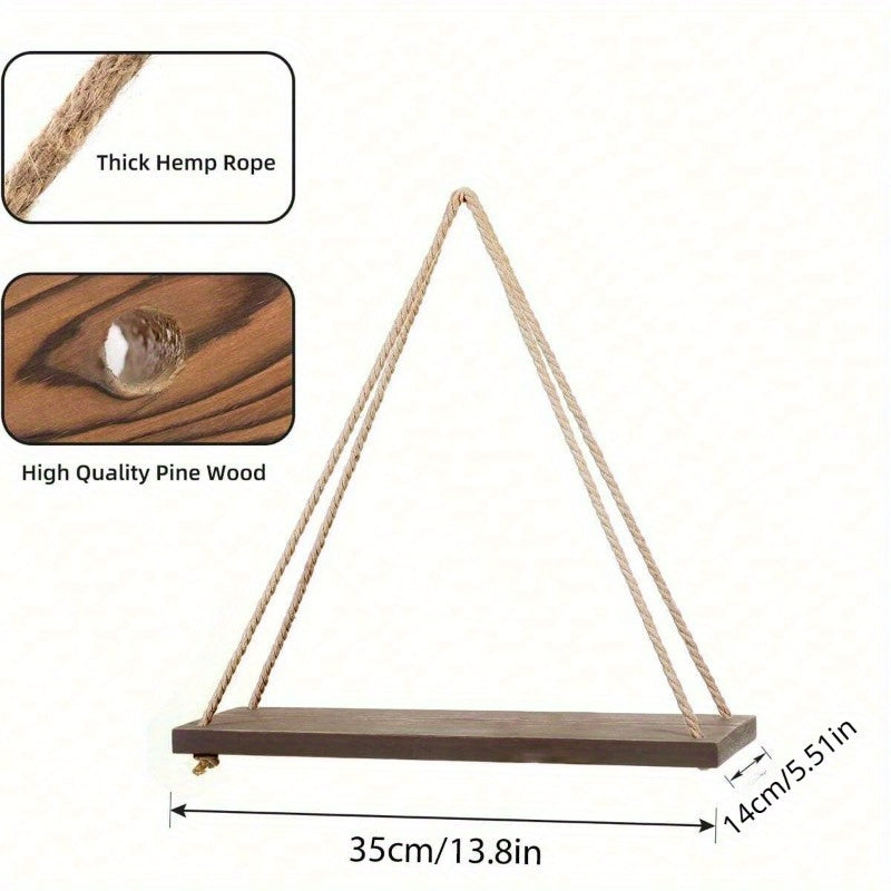 DecoShelf - Houten Zwevende Plank met Verstelbaar Hennep Touw - Voor Planten en Decoratie