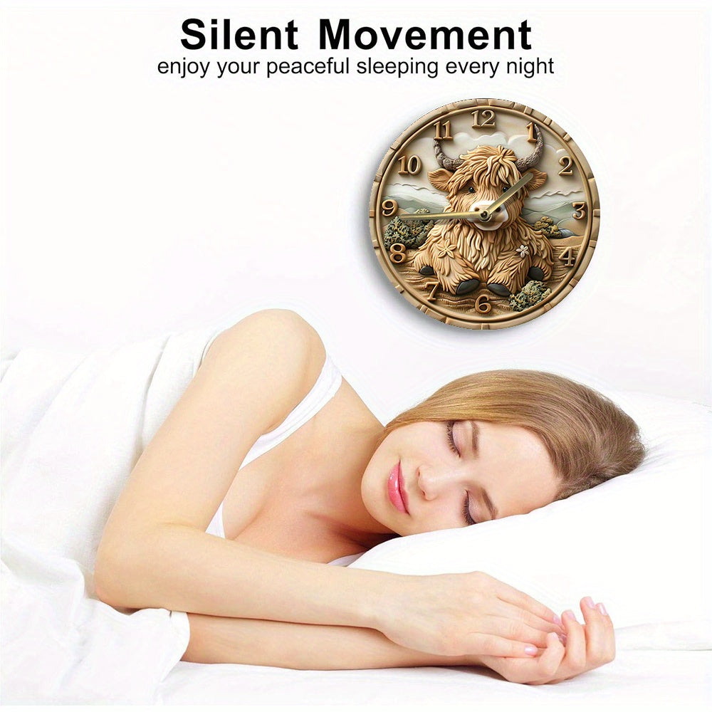 HighlandCharm - Silent Wall Clock with Highland Cow