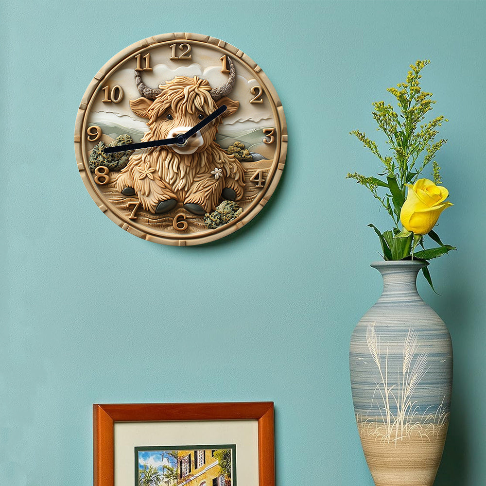 HighlandCharm - Silent Wall Clock with Highland Cow