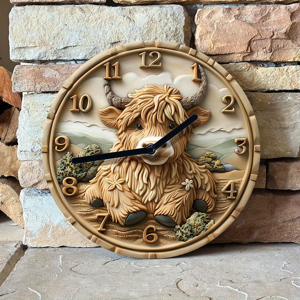 HighlandCharm - Silent Wall Clock with Highland Cow