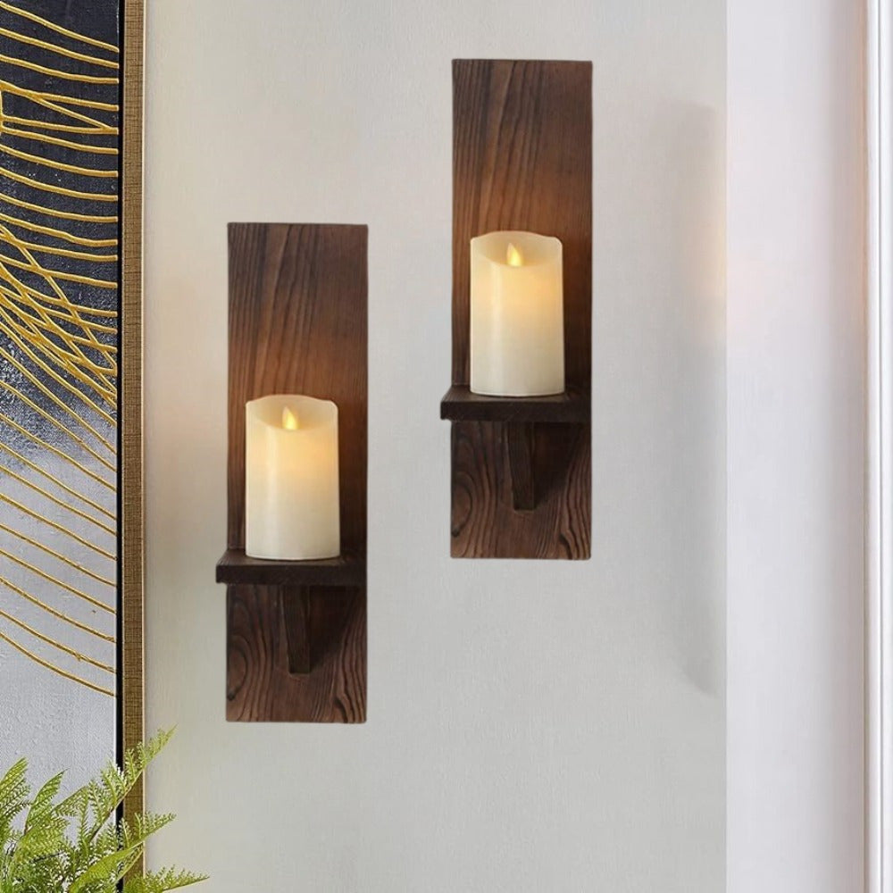 RusticCandle - Set van 2 Houten Wandkaarsenhouders voor Gang en Boerderijdecor