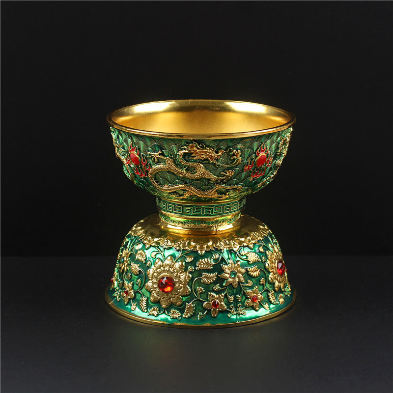 DragonBowl - Vintage Gouden Kom met Antieke Gesneden Dubbele Draken voor Huisdecoratie