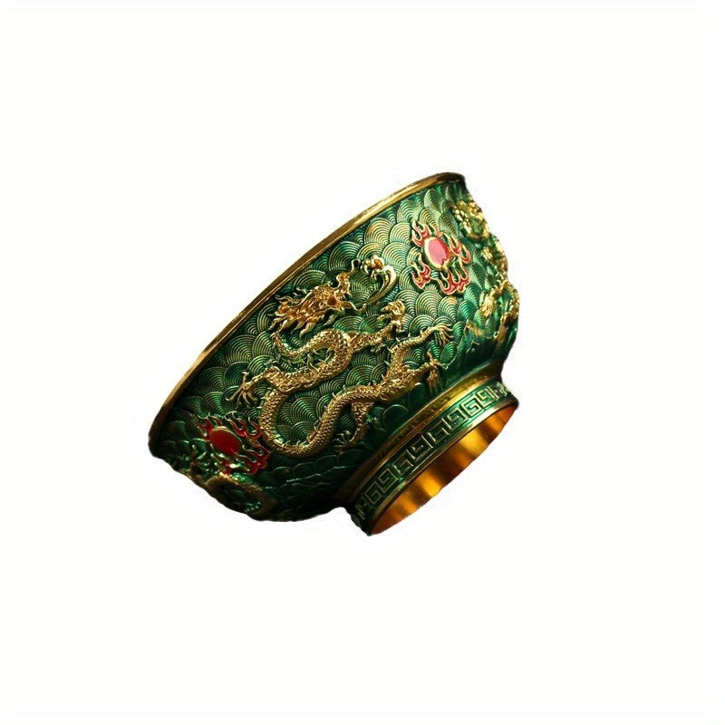 DragonBowl - Vintage Gouden Kom met Antieke Gesneden Dubbele Draken voor Huisdecoratie
