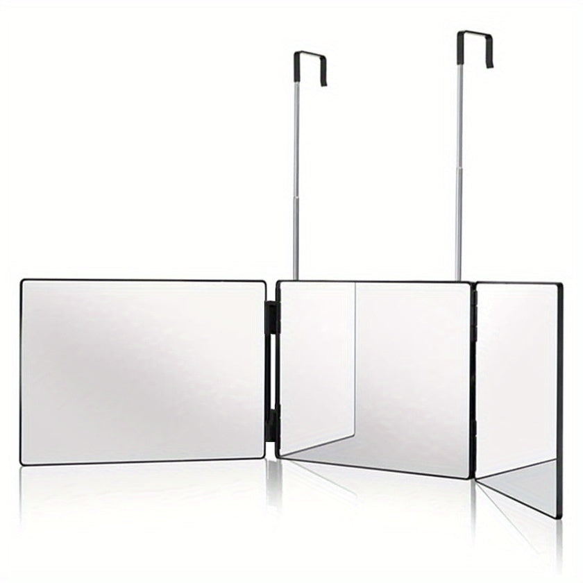 360° Draaibare 3-Zijdige Spiegel met Hoogte Verstelling & Haken – Perfect voor DIY Kapsels & Make-up, Geen Batterij Nodig