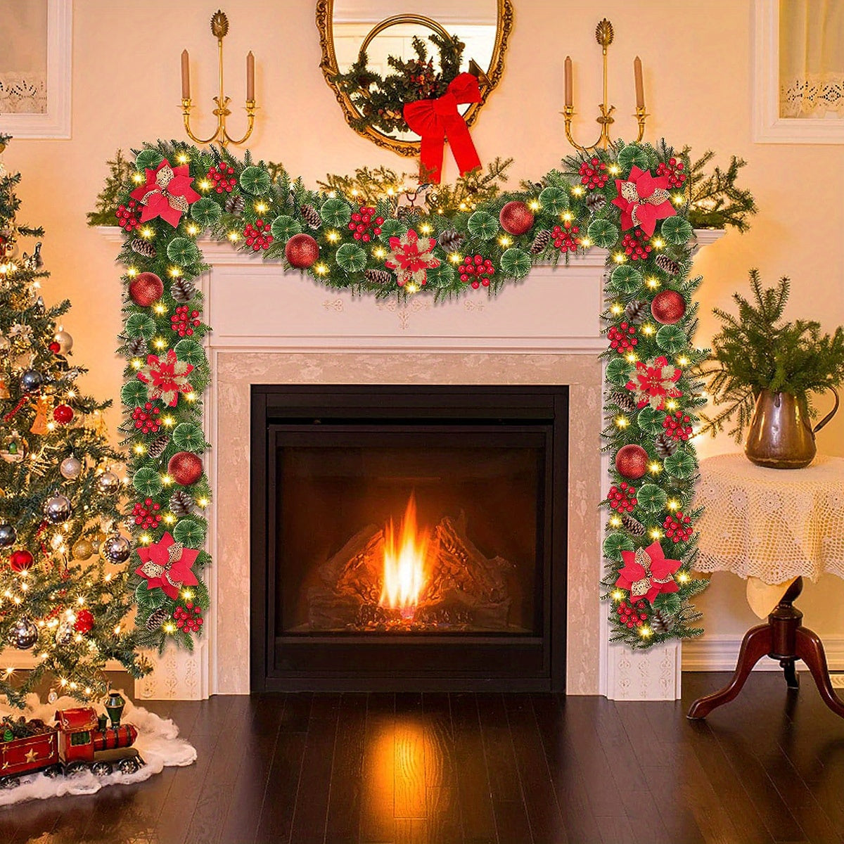 FestiveGlow - Kunstmatige Kerstguirlande met LED-lampjes & Dennenappels