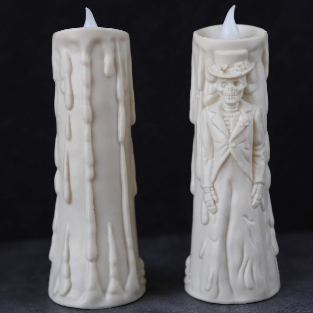Spooky LED Kaarsen Set: Glowing Schedel Bruid & Bruidegom - Perfect voor Halloween en Feestdecoratie