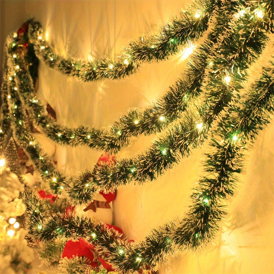 FestiveGleam - 2 Set 30 LED Kerst Tinsel Slinger met Batterijvoeding2set 30LED Kerst Tinsel Slinger Kunstmatige Kerst Slinger met LED Verlichting Batterij Kerst Metallic Twist Hangende Slinger Openhaard Mantel Decor voor Balustrade Binnenornamenten