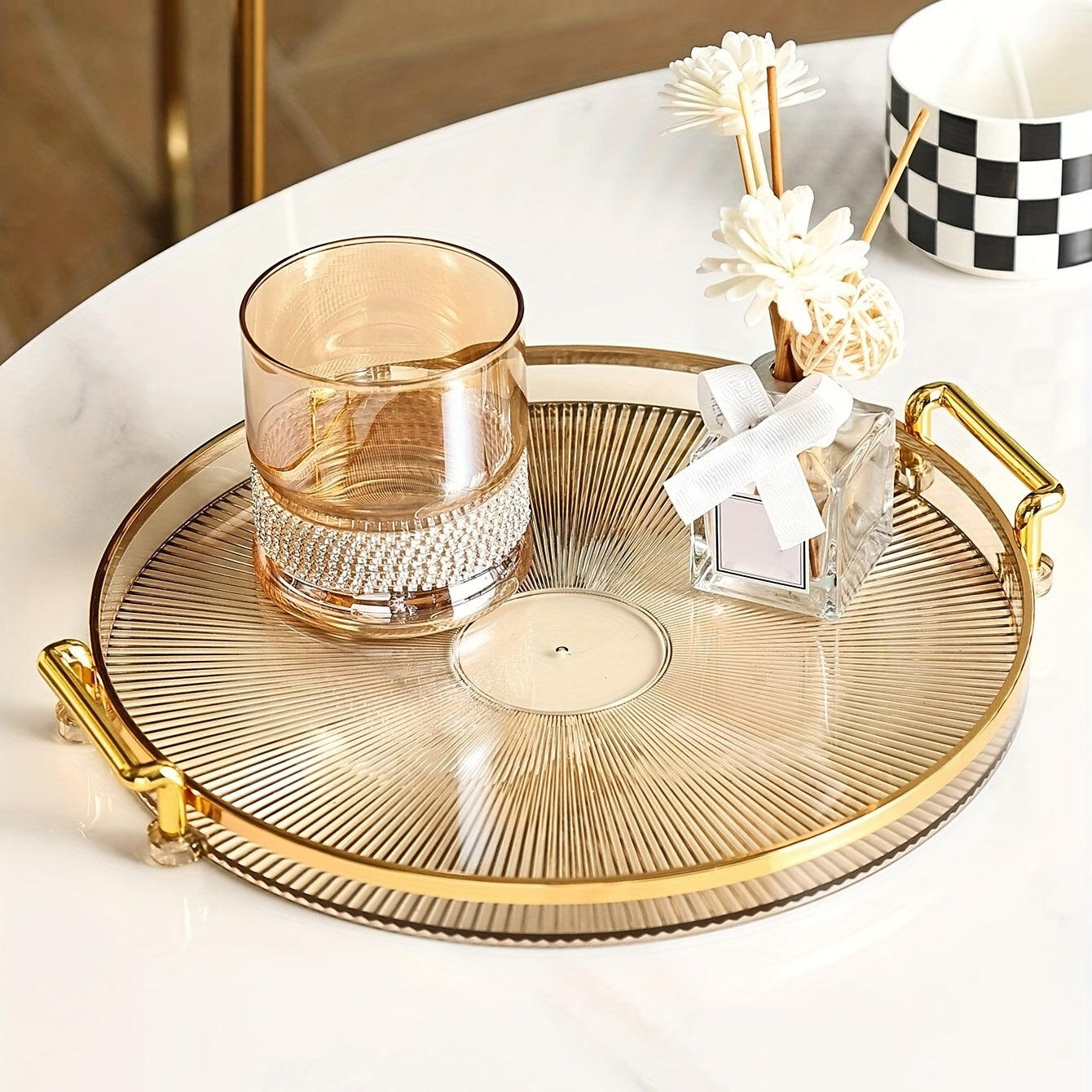 AcrylicTray - Acryl Serveerschaal met Gouden Handgrepen | Voor Dessert & Snack