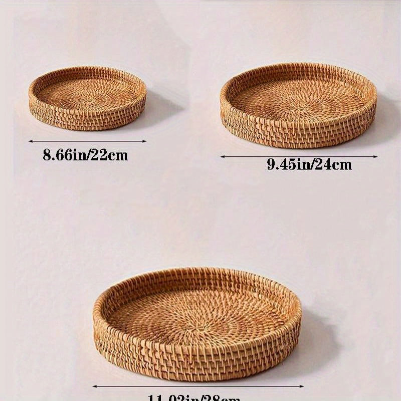 RattanServe - Vassoio Rotondo Intrecciato in Rattan | Per Colazione, Dessert e Frutta