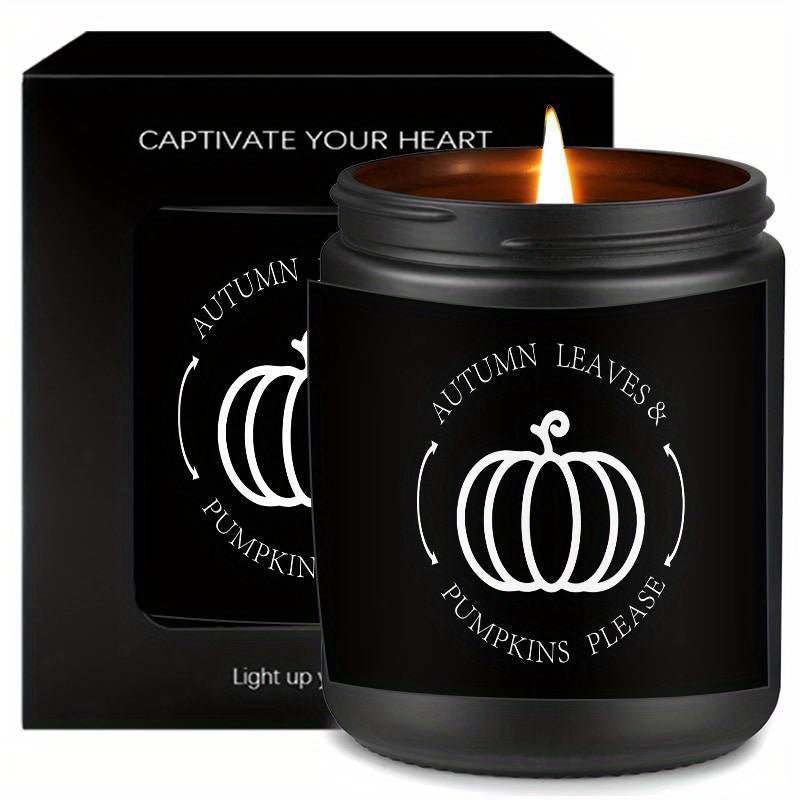 Candela profumata Foglie d'autunno e Zucche - Barattolo di vetro con coperchio, Aromaterapia stagionale senza elettricità