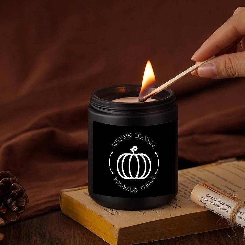 Candela profumata Foglie d'autunno e Zucche - Barattolo di vetro con coperchio, Aromaterapia stagionale senza elettricità