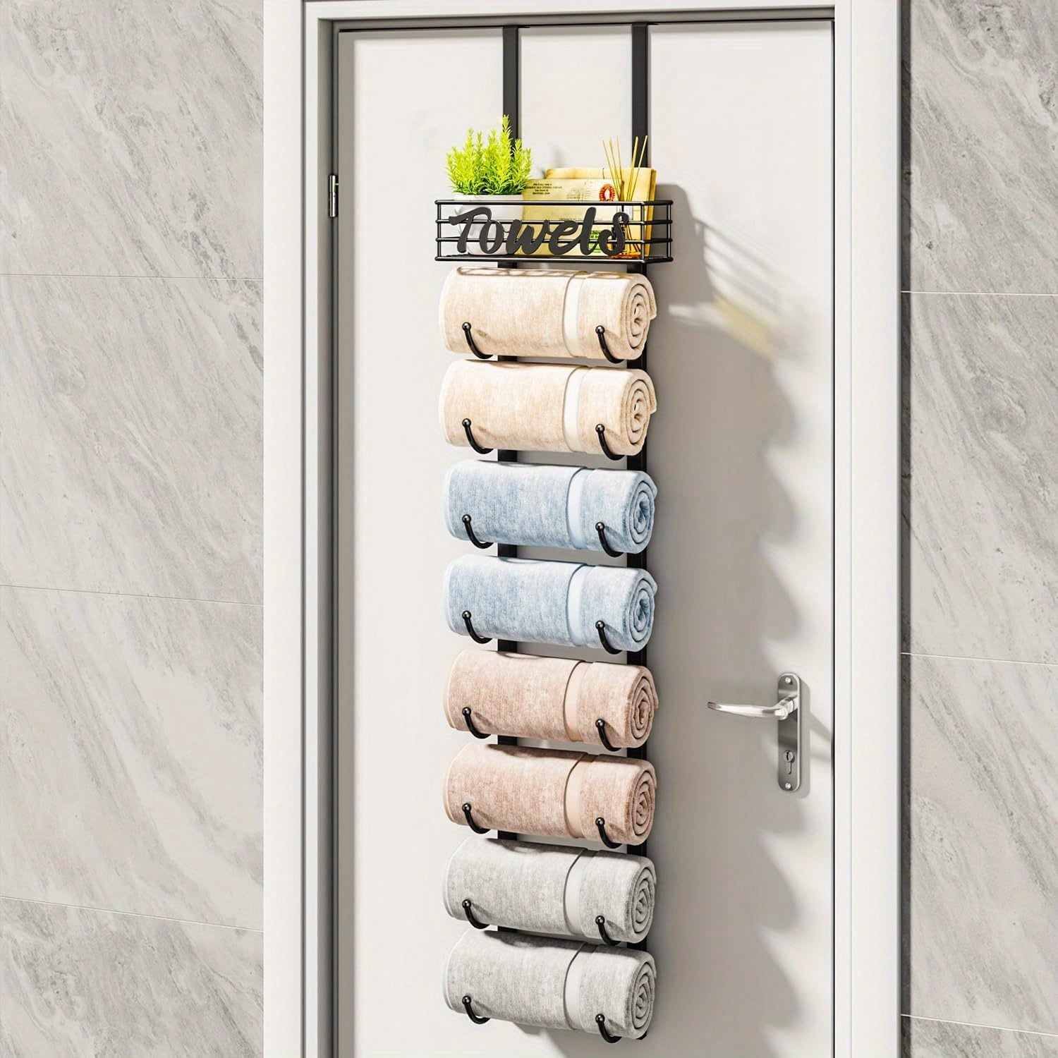 SpaceSaver - Zwart Metalen Handdoekenrek voor Deur met Plank voor Badkamer