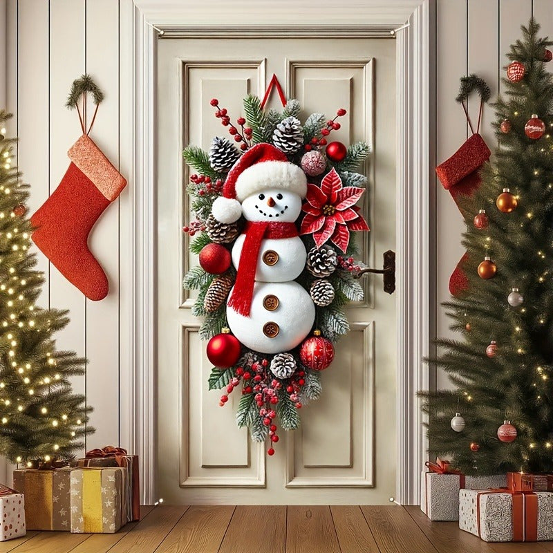 HolidayKrant - Feestelijke Polyester Sneeuwpop Krans voor Deurdecoratie