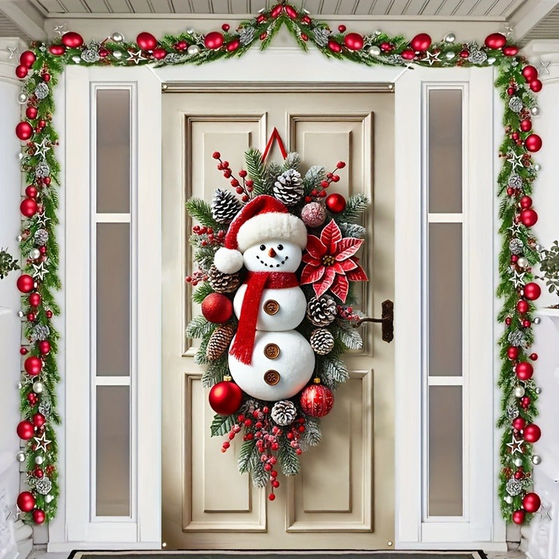 HolidayKrant - Feestelijke Polyester Sneeuwpop Krans voor Deurdecoratie