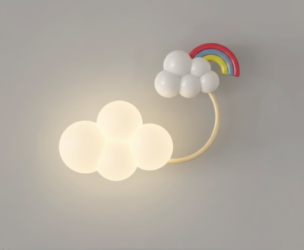 CartoonAirplane - Kinderkamer Wandlamp met Sterren, Regenboog en Vliegtuig Design