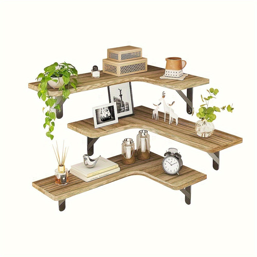 CornerShelf - Zwevende Hoekplank Set van 3/5 - Houten Opslag voor Kamers