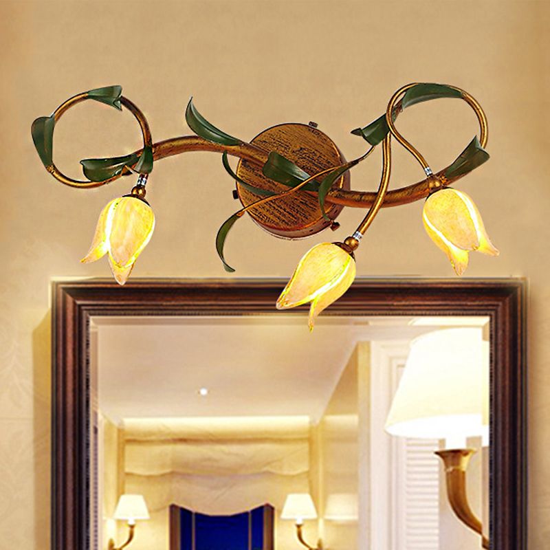 Vintage Bloem LED Wall Light Copper Bathroom Bedroom Metal Glass 3/5 Lamps