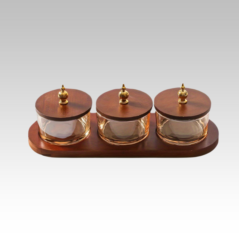 GlassSet - Luxe Glazen Snackkommen met Acaciahouten Dienblad