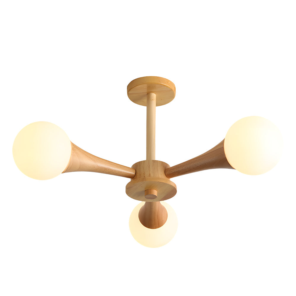 NordicGlow - Scandinavische Houten Kroonluchter met Glazen Lampenkappen