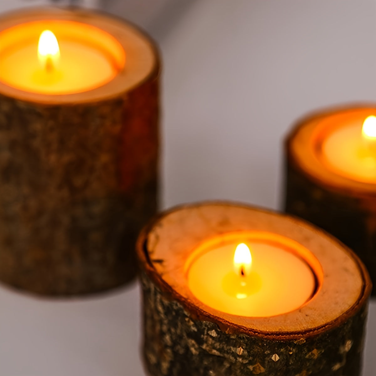 3-Delige Set Rustieke Boomschors Kaarshouders – Houten Tafeldecoratie voor Kerst en Feestdagen