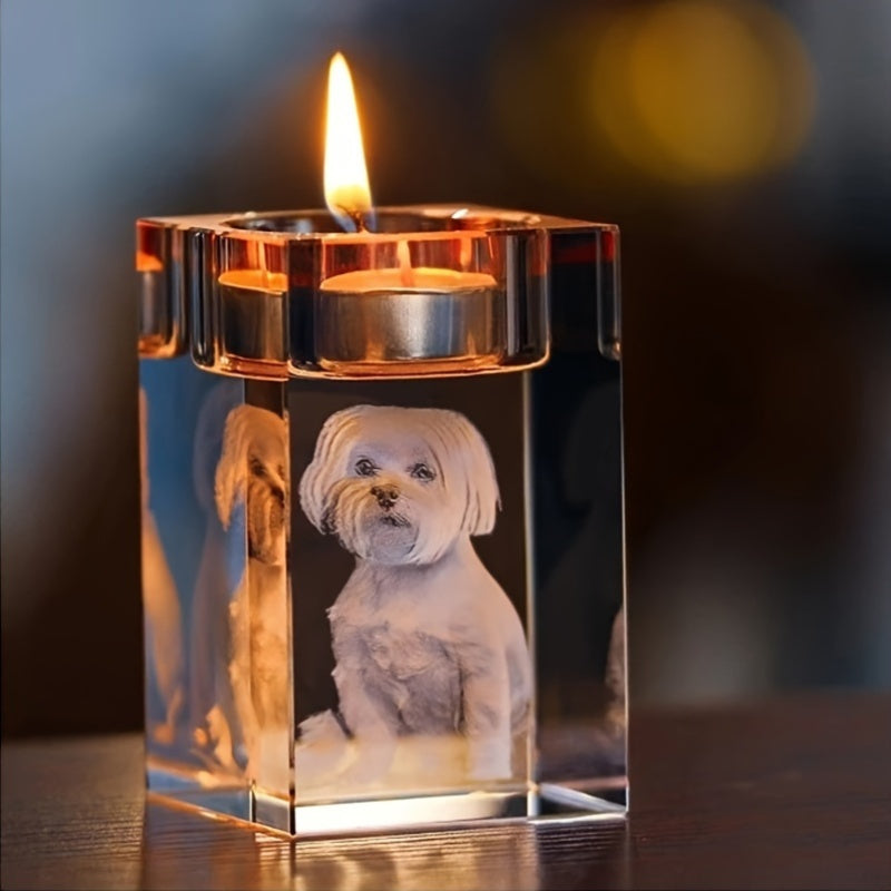 Gepersonaliseerde Glazen Fotokandelaar - Aanpasbaar Cadeau voor Bruiloft, Verjaardag of Feestdagen - Decoratief Art Deco Glas