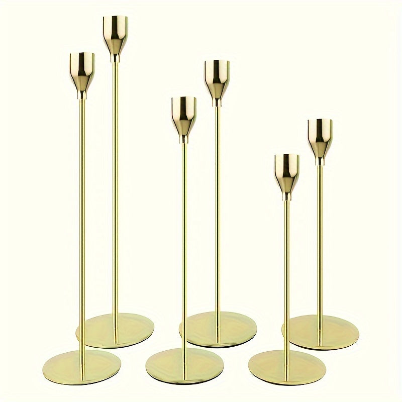 6-delige Set Zwarte/Gouden Kandelaar - Voor Restaurant, Bruiloft, Diner & Feestdecoratie
