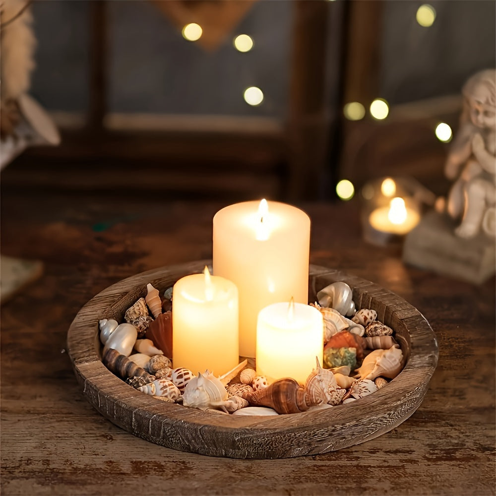RusticBowl - Ronde Houten Schaal | Rustieke Kaarshouder & Kerstdecoratie