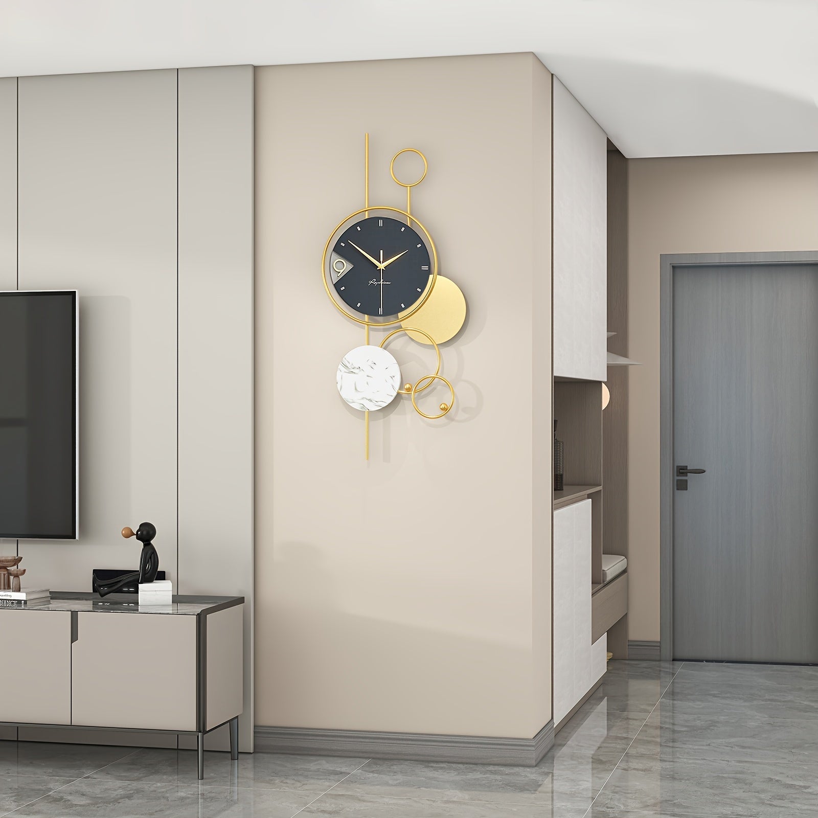 Moderne Gouden Metalen Wandklok - Stille Niet-Tikkende Klok, Uniek Ontwerp voor Woonkamer en Kantoor