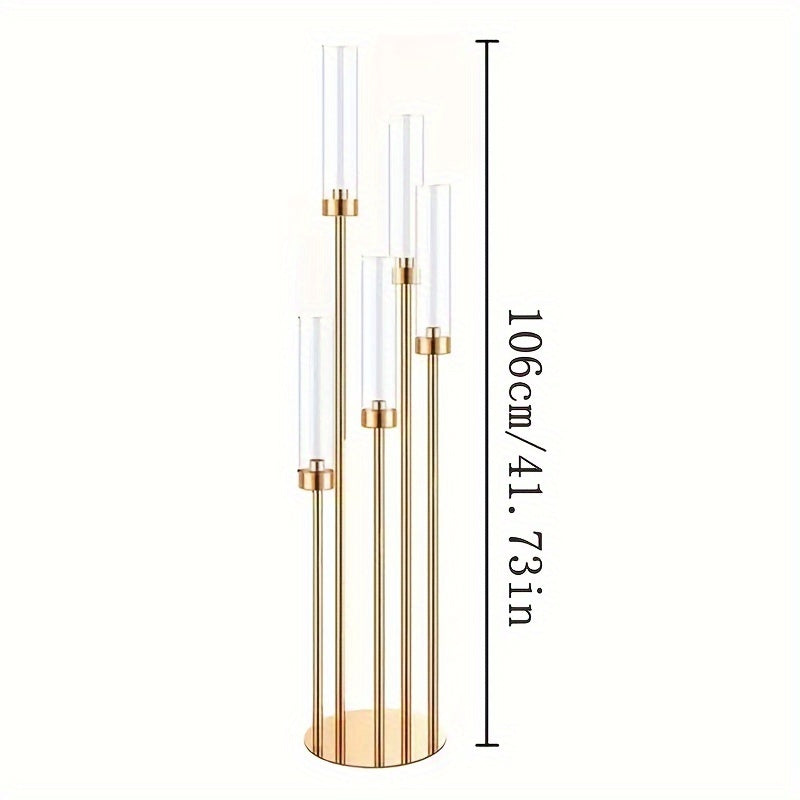 Candelabro in metallo dorato e acrilico - decorazione da tavolo elegante a 5 bracci per matrimoni e feste