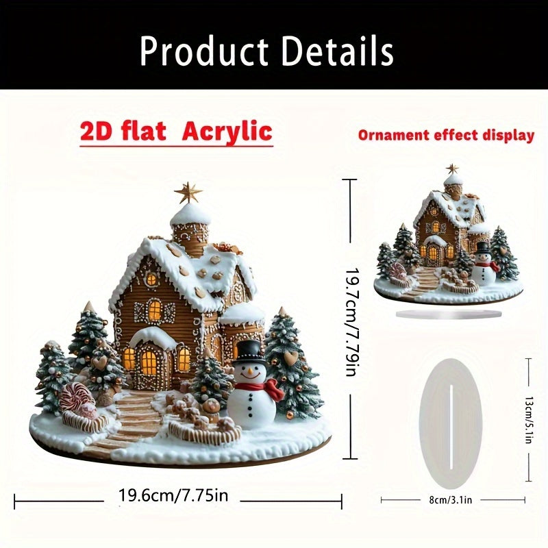 DecoGember - Acryl Gemberhuis met Sneeuwman, Moderne Kerst Tafeldecoratie