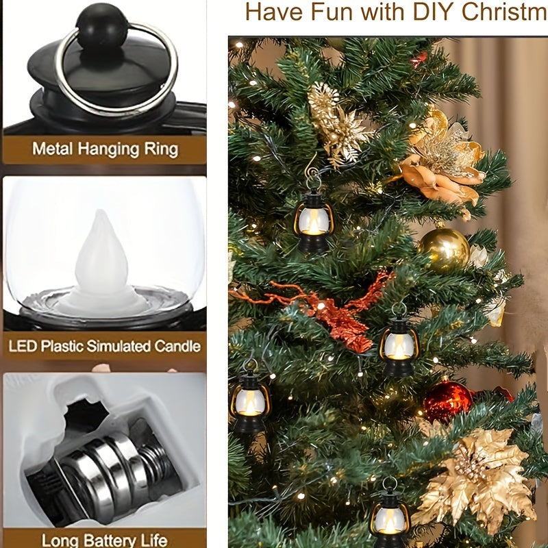12 stuks Vintage Mini LED Kerstlantaarns - Knipperende Lampjes voor Feestelijke Decoratie