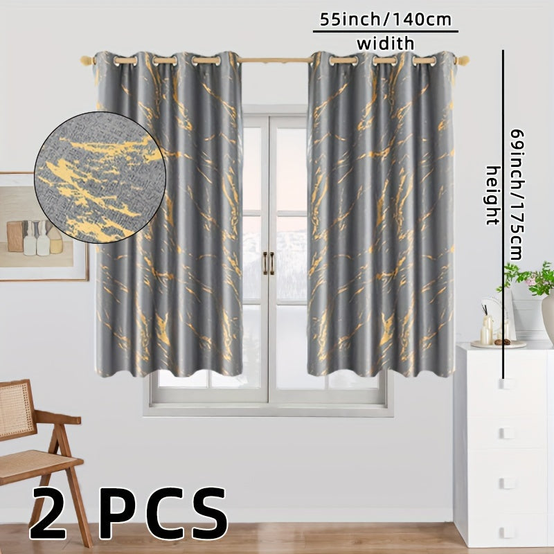 2 Stuks Gouden Folie Gedrukt Marmer Verduisterende Gordijnen - Privacy Raambekleding voor Woonkamer en Slaapkamer
