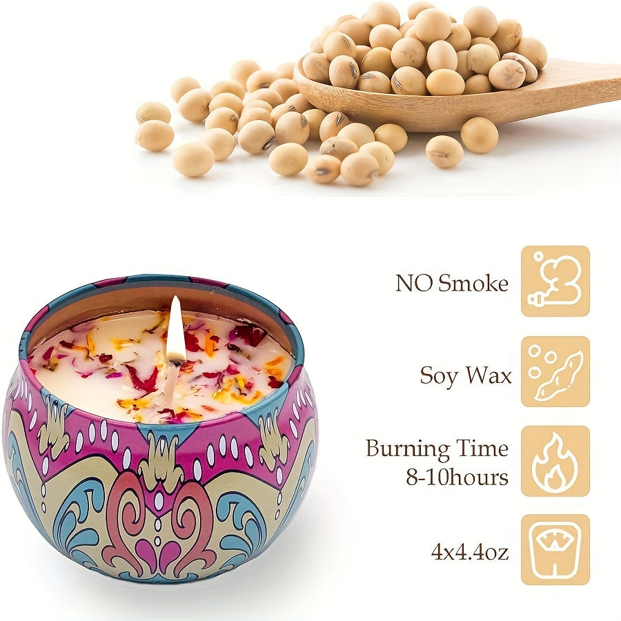 Set di Candele Profumate 4 Pezzi - Profumi Rilassanti: Gelsomino, Sandalo, Canglan, Rosa - Perfetto per Rilassamento, Yoga e Regali