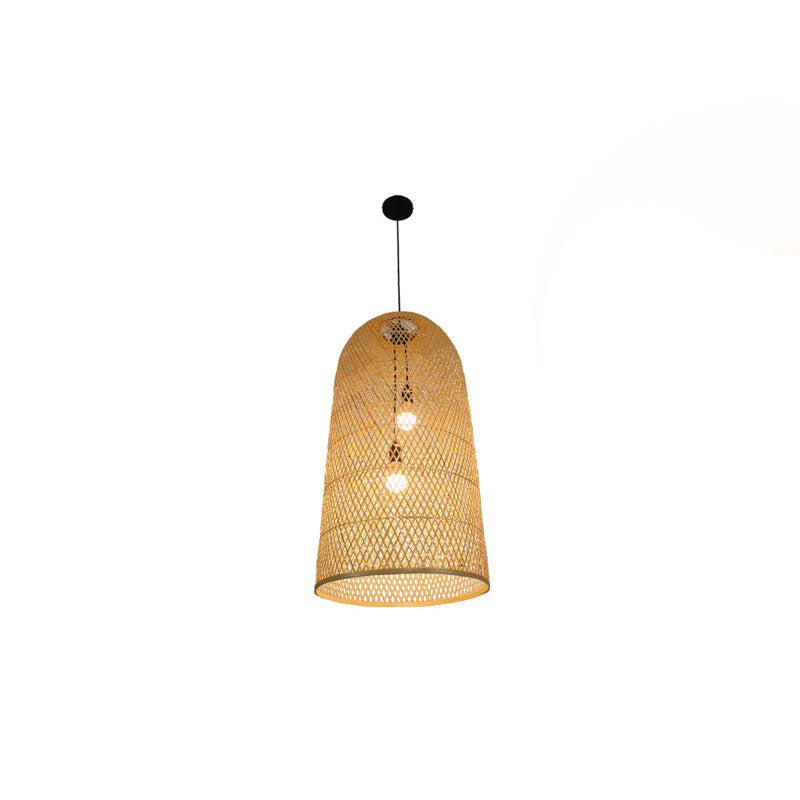 Lámpara colgante de bambú elegante - lámpara de madera asiática de 2 luces para sala de estar