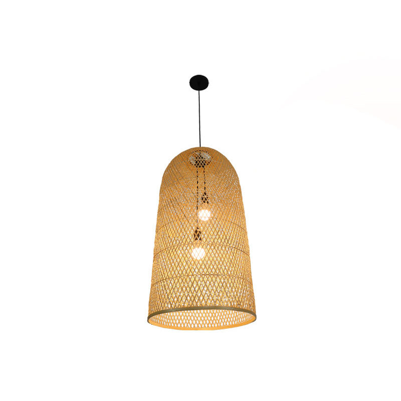 Lámpara colgante de bambú elegante - lámpara de madera asiática de 2 luces para sala de estar