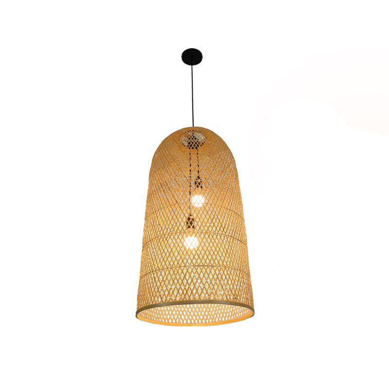 Lámpara colgante de bambú elegante - lámpara de madera asiática de 2 luces para sala de estar