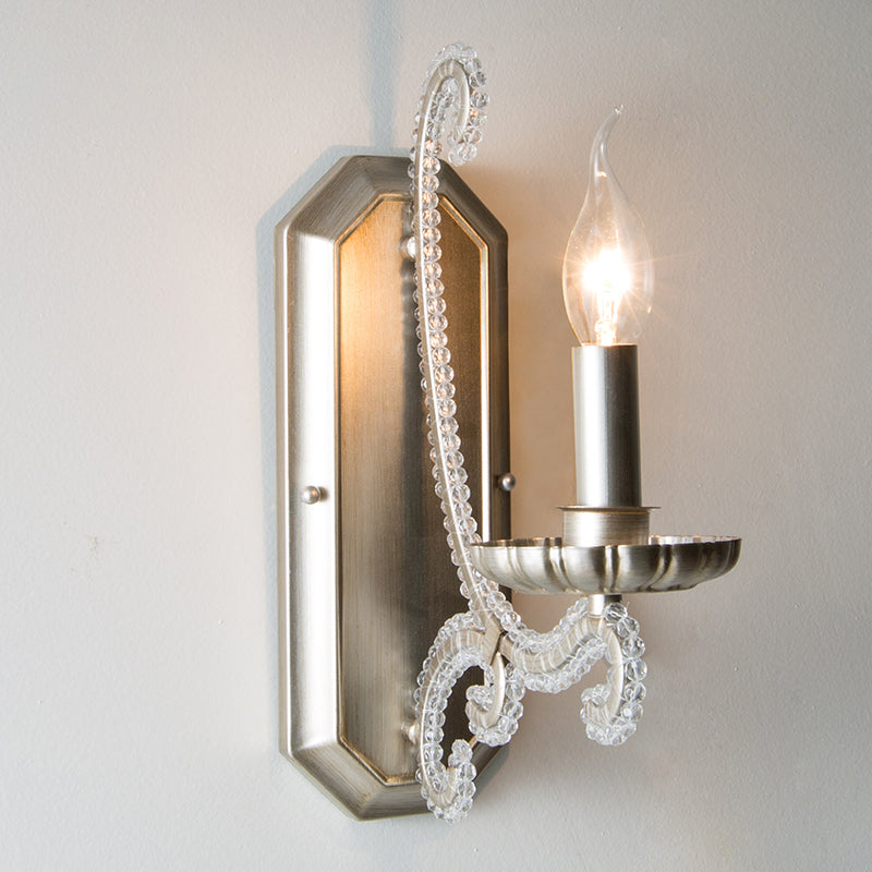 CrystalElegance - Candelabro de Pared de Plata con Cuentas de Cristal para Pasillo