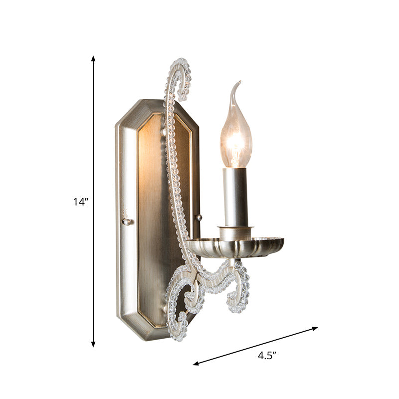 CrystalElegance - Candelabro de Pared de Plata con Cuentas de Cristal para Pasillo