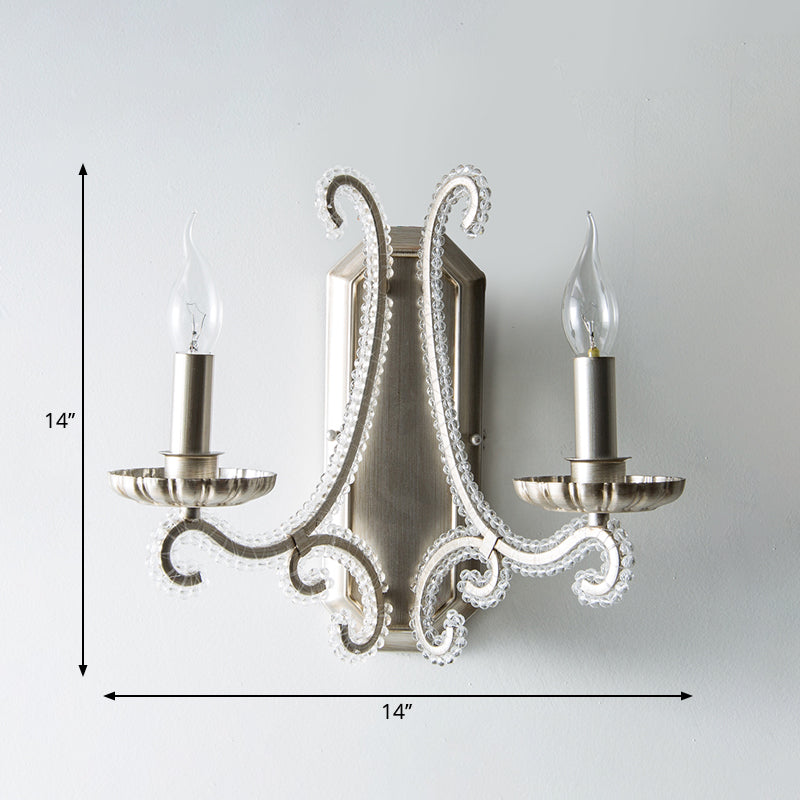 CrystalElegance - Candelabro de Pared de Plata con Cuentas de Cristal para Pasillo